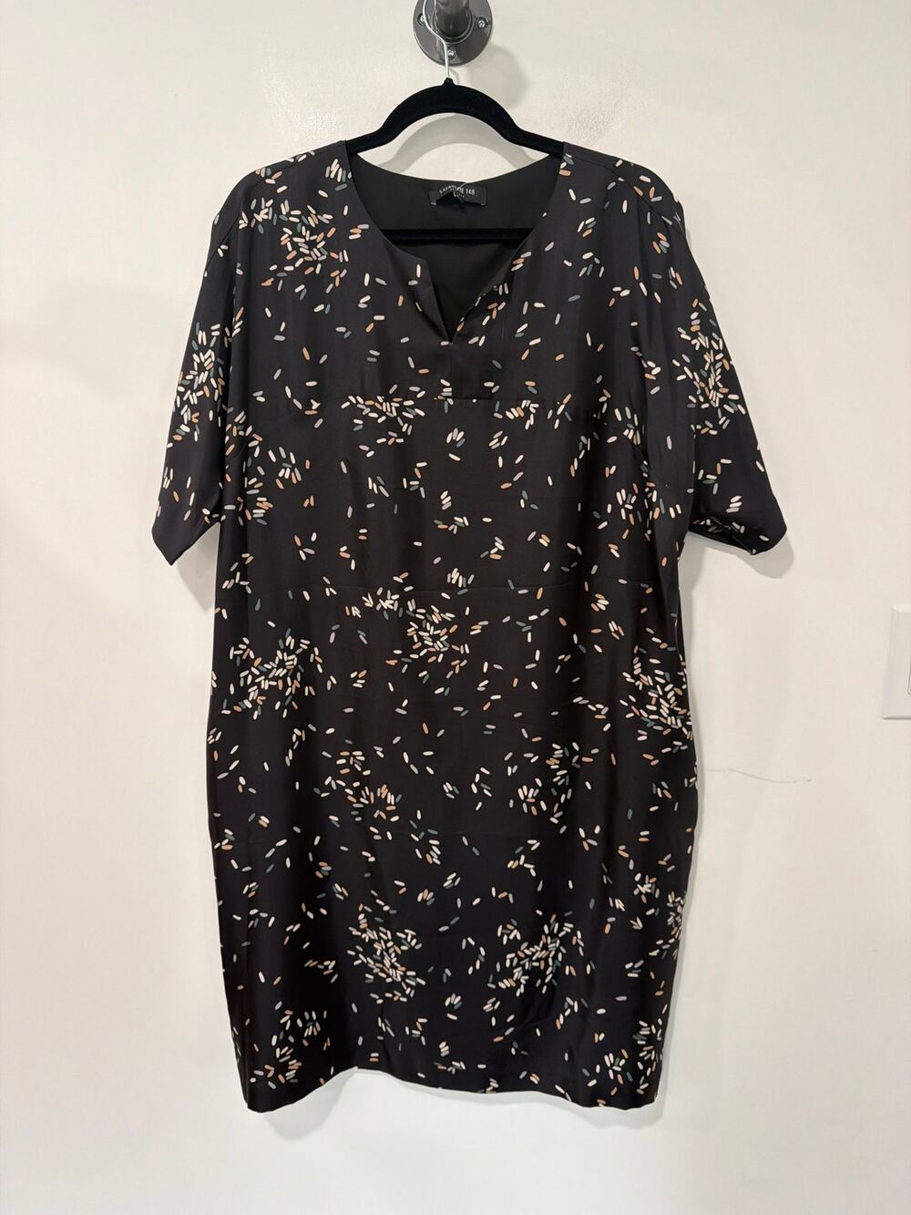 Lafayette 148 New York Shift Dress Black Abstract Pattern Multi Size L
